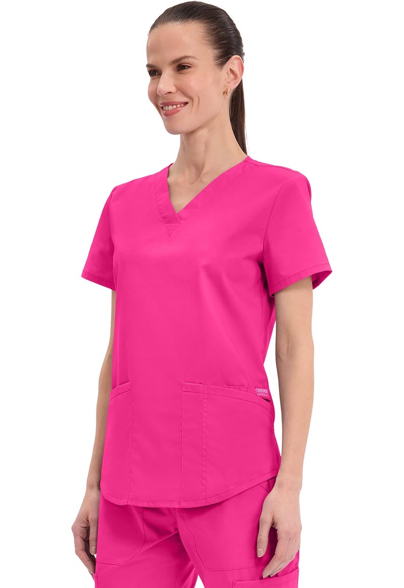 Cherokee Scrubs for Women Workwear Professionals V-Neck Top, Soft Stretch WW665, L, Electric Pink - Image 3